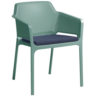 Net Italian Made Commercial Grade Stackable Indoor / Outdoor Dining Armchair with Seat Pad, Mint / Denim
