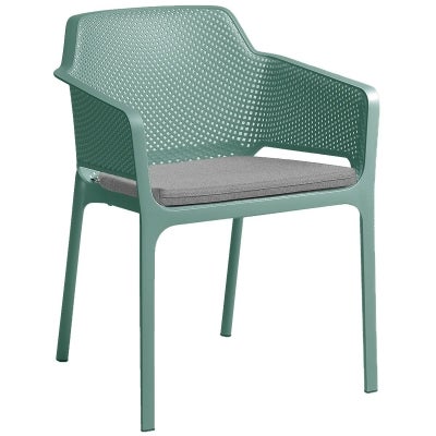 Net Italian Made Commercial Grade Stackable Indoor / Outdoor Dining Armchair with Seat Pad, Mint / Light Grey