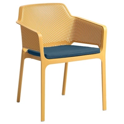 Net Italian Made Commercial Grade Stackable Indoor / Outdoor Dining Armchair with Seat Pad, Mustard / Denim
