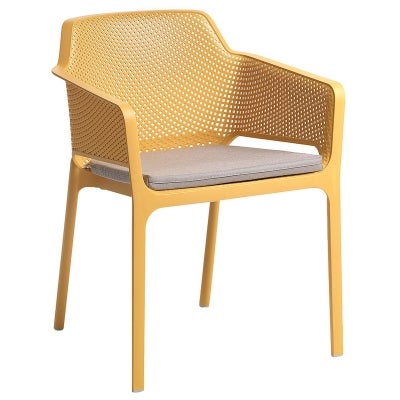 Net Italian Made Commercial Grade Stackable Indoor / Outdoor Dining Armchair with Seat Pad, Mustard / Light Grey