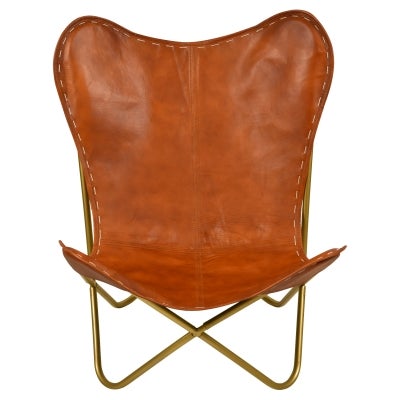 Jaipur Leather Butterfly Chair, Tan / Brass