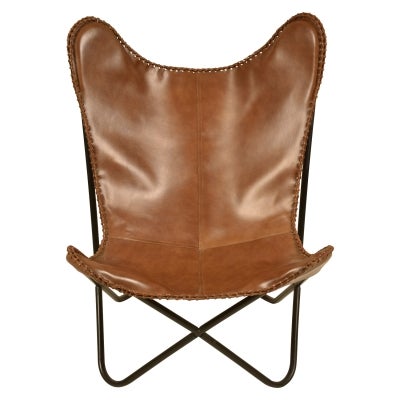 Jaipur Leather Butterfly Chair, Vintage Tan / Black