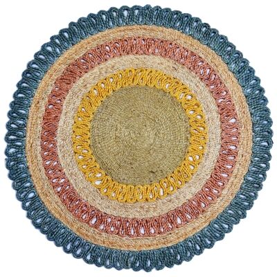 Kecos Hand Woven Jute Round Rug, 120cm, Blue / Red / Yellow