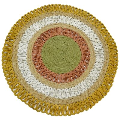 Kecos Hand Woven Jute Round Rug, 120cm, Yellow / White / Red