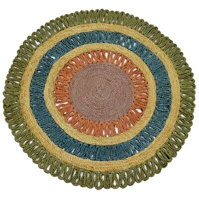 Kecos Hand Woven Jute Round Rug, 120cm, Green / Blue / Red
