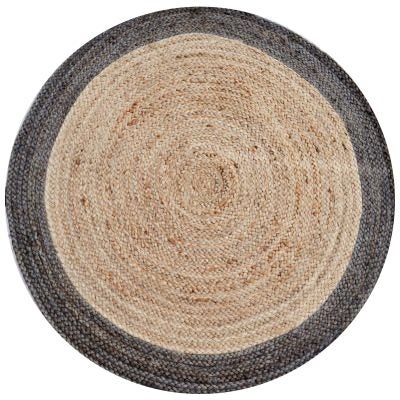 Ripple No.1107 Handwoven Jute Round Rug, 100cm, Natural / Turquoise