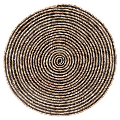 Kerla Swirl Handmade Round Jute & Cotton Rug, 120cm, Natural / Black