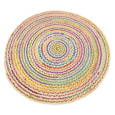 Kerla Swirl Handmade Jute & Cotton Round Rug, 100cm, Natural / Multi