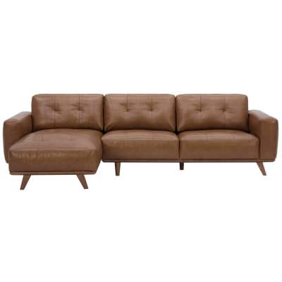 Iskro Leather Modular Corner Sofa, 4 Seater with LHF Chaise, Cognac