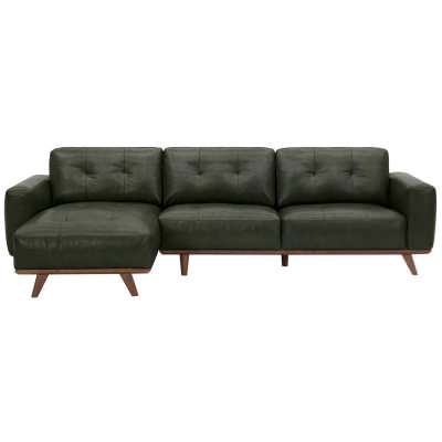 Iskro Leather Modular Corner Sofa, 4 Seater with LHF Chaise, Dark Moss