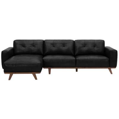 Iskro Leather Modular Corner Sofa, 4 Seater with LHF Chaise, Black