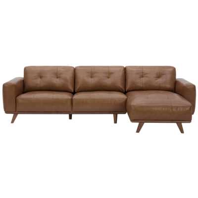 Iskro Leather Modular Corner Sofa, 4 Seater with RHF Chaise, Cognac