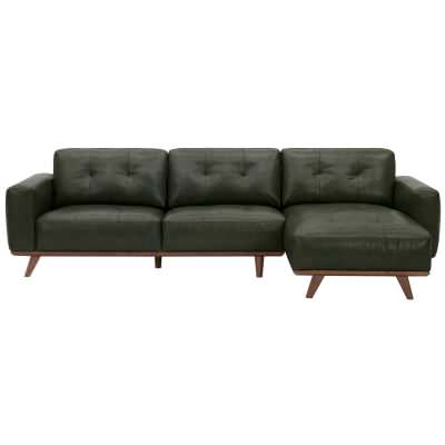 Iskro Leather Modular Corner Sofa, 4 Seater with RHF Chaise, Dark Moss