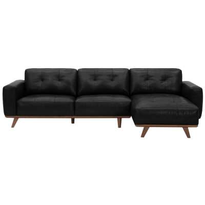 Iskro Leather Modular Corner Sofa, 4 Seater with RHF Chaise, Black