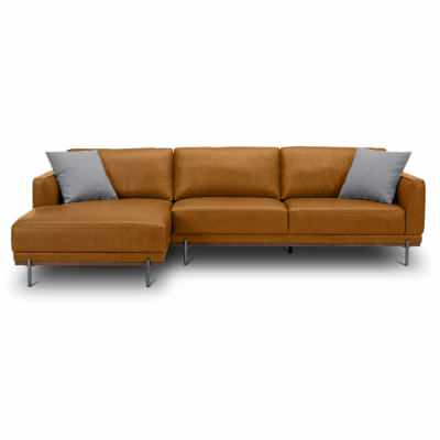 Montra Leather Corner Sofa, 4 Seater with LHF Chaise, Tan
