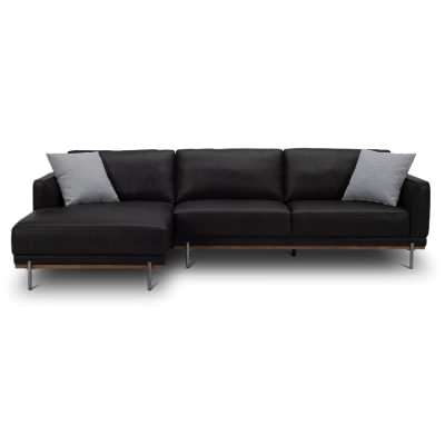 Montra Leather Corner Sofa, 4 Seater with LHF Chaise, Black