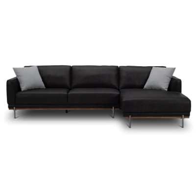Montra Leather Corner Sofa, 4 Seater with RHF Chaise, Black