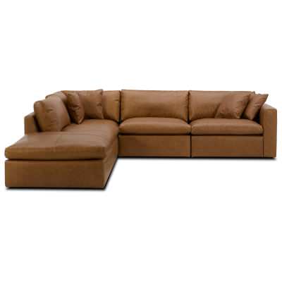Arosen Full Top Grain Leather Modular Corner Sofa, 5 Seater with Ottoman, Caramel