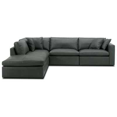 Arosen Full Top Grain Leather Modular Corner Sofa, 5 Seater with Ottoman, Anthracite
