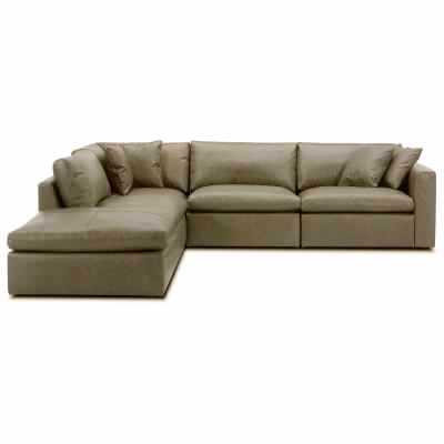 Arosen Full Top Grain Leather Modular Corner Sofa, 5 Seater with Ottoman, Mushroom