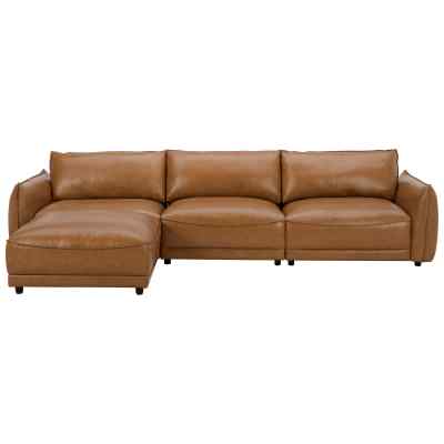 Olsvik Leather Sofa, 5 Seater with Ottoman, Tan