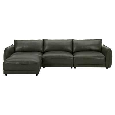 Olsvik Leather Sofa, 5 Seater with Ottoman, Dark Moss