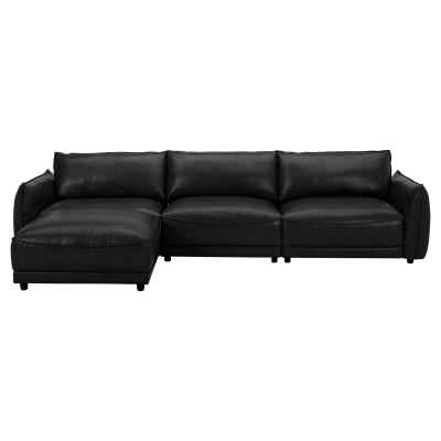 Olsvik Leather Sofa, 5 Seater with Ottoman, Black