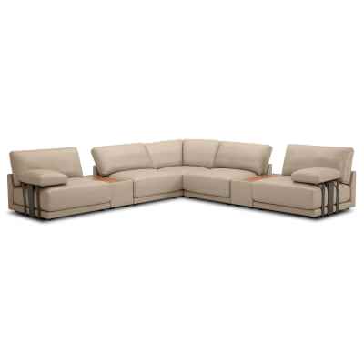 Kalsen Leather Modular Corner Sofa, 4 Seater, Vintage Cream