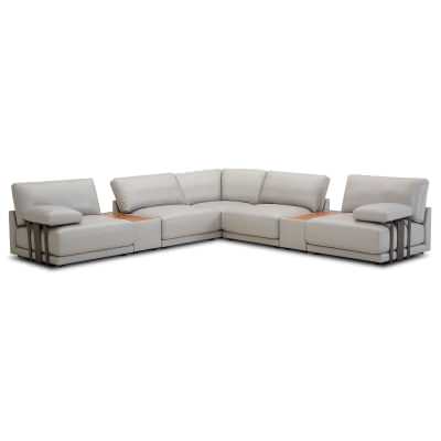 Kalsen Leather Modular Corner Sofa, 4 Seater, Light Grey
