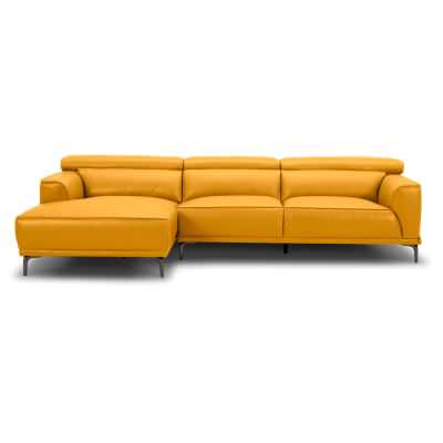 Norham Leather Modular Corner Sofa, 3 Seater with LHF Chaise, Saffron