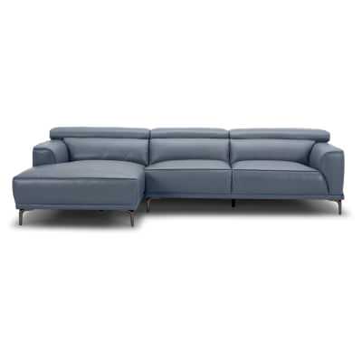 Norham Leather Modular Corner Sofa, 3 Seater with LHF Chaise, Slate Blue