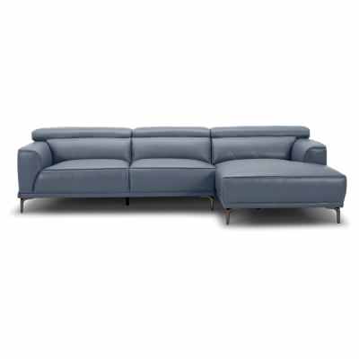 Norham Leather Modular Corner Sofa, 3 Seater with RHF Chaise, Slate Blue