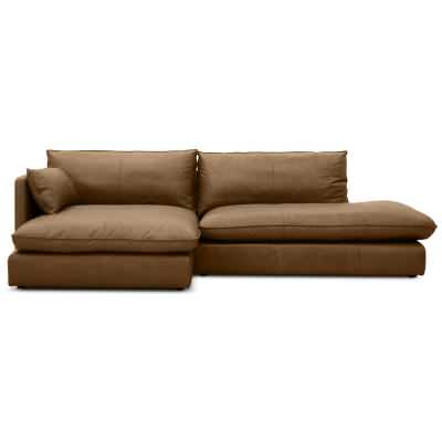 Viskar Leather Modular Corner Sofa, 5 Seater LHF Chaise with Bumper, Mocha