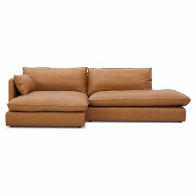 Viskar Leather Modular Corner Sofa, 5 Seater LHF Chaise with Bumper, Caramel