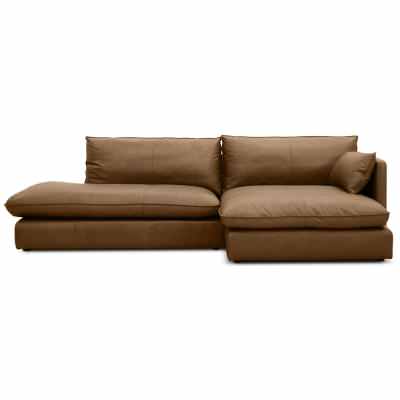Viskar Leather Modular Corner Sofa, 5 Seater RHF Chaise with Bumper, Mocha