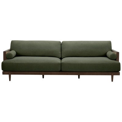 Orkell Fabric & Timber Sofa, 4 Seater, Moss / Walnut
