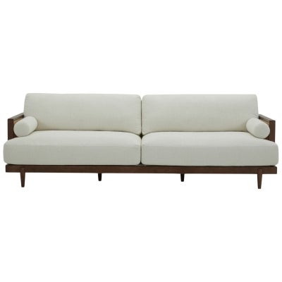 Orkell Fabric & Timber Sofa, 4 Seater, Off White / Walnut