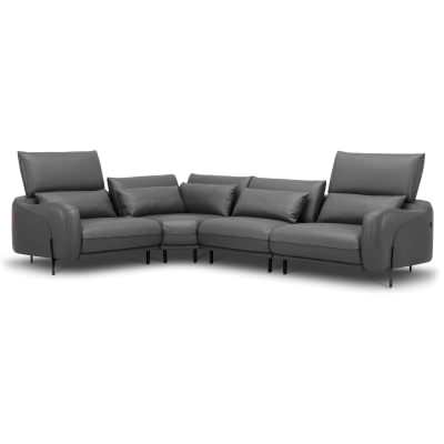 Quista Leather Modular Corner Sofa, 5 Seater, Dark Grey