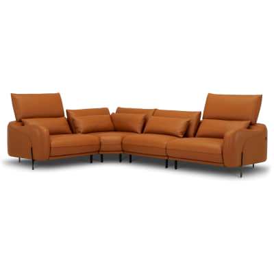Quista Leather Modular Corner Sofa, 5 Seater, Tan
