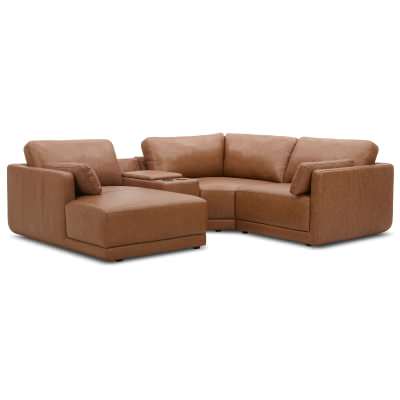 Ellington Leather Modular Corner Sofa, 3 Seater with Console & LHF Chaise, Tan