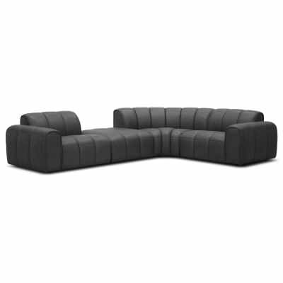 Altonbury Leather Modular Corner Sofa, 5 Seater with Ottoman, Licorice