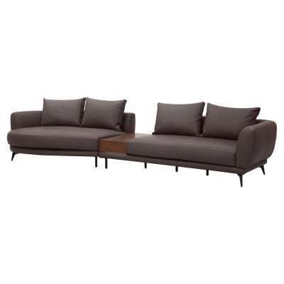 Belgariad Leather Modular Sofa, 5 Seater with Storage Box & Left Bumper, Chocolate