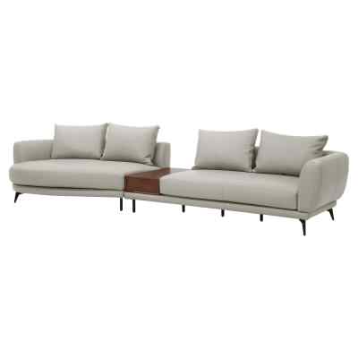 Belgariad Leather Modular Sofa, 5 Seater with Storage Box & Left Bumper, Beige