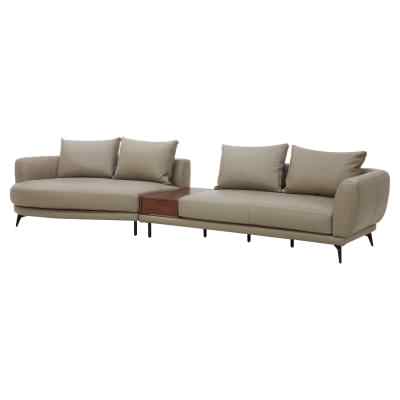 Belgariad Leather Modular Sofa, 5 Seater with Storage Box & Left Bumper, Taupe