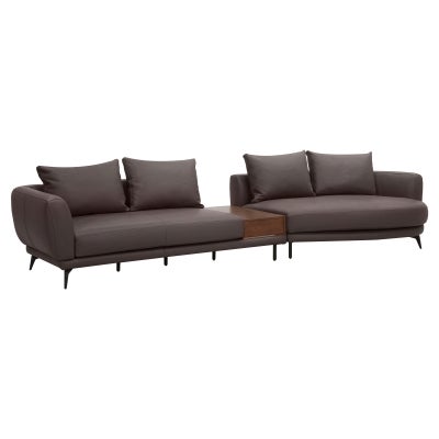 Belgariad Leather Modular Sofa, 5 Seater with Storage Box & Right Bumper, Chocolate