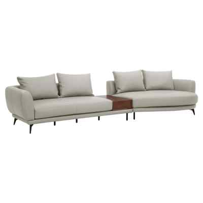 Belgariad Leather Modular Sofa, 5 Seater with Storage Box & Right Bumper, Beige