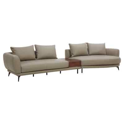 Belgariad Leather Modular Sofa, 5 Seater with Storage Box & Right Bumper, Taupe