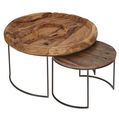 Kenthurst 2 Piece Suar Wood & Iron Nested Round Coffee Table Set, 75cm