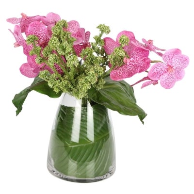 Vanda Artificial Phalaenopsis Arrangement in Glass Vase, Pink Flower
