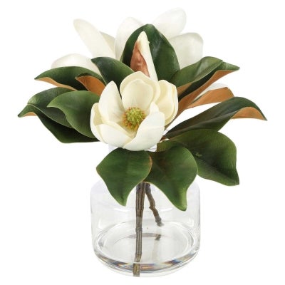 Maggie Artificial Magnolia Flower in Glass Vase
